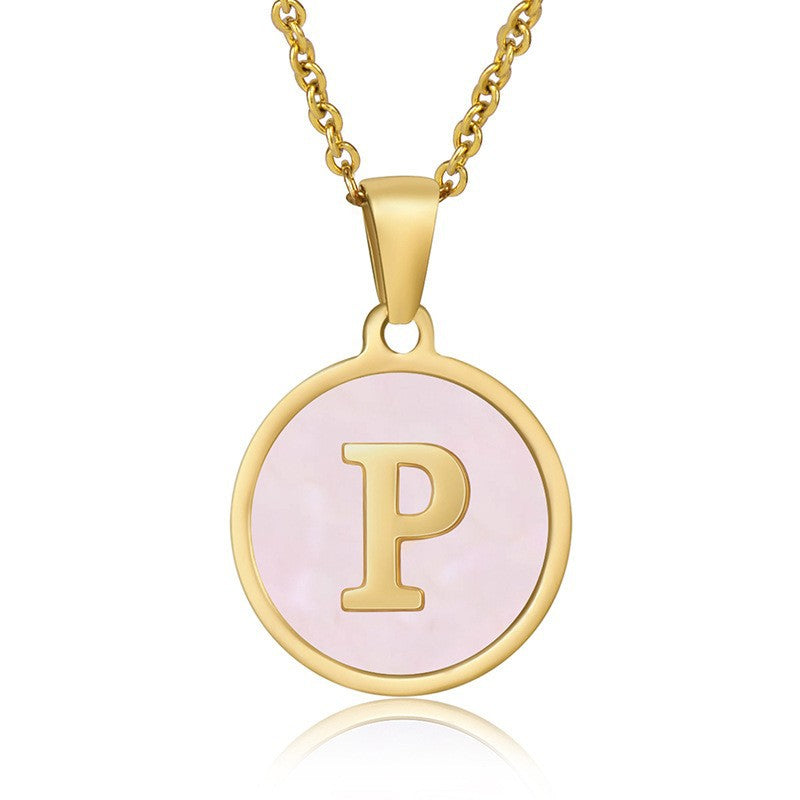 fashion round letter titanium steel pendant necklace