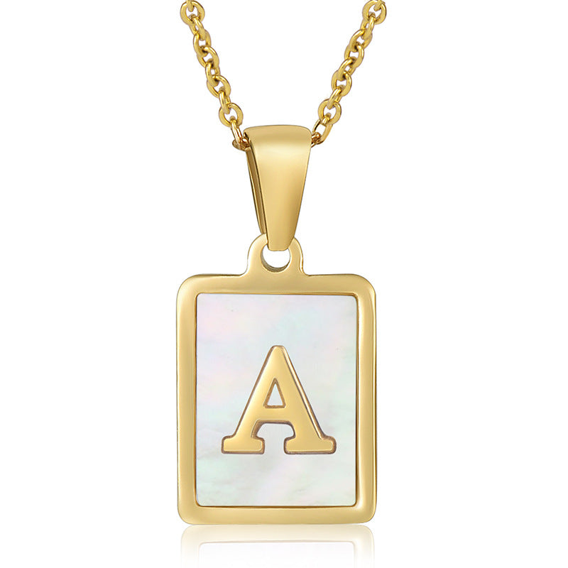 simple style letter stainless steel titanium steel plating inlay shell 18k gold plated pendant necklace