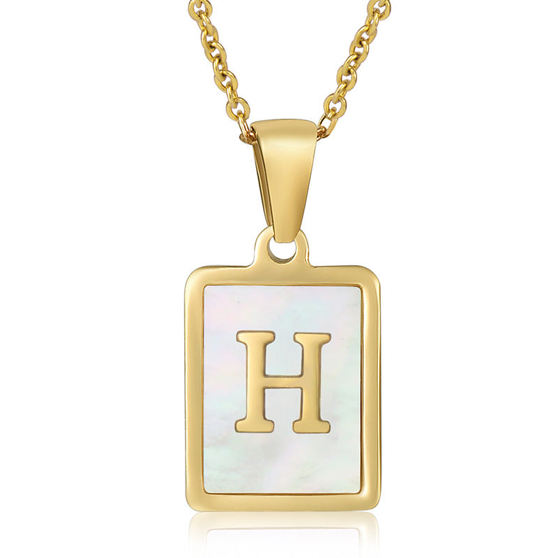 simple style letter stainless steel titanium steel plating inlay shell 18k gold plated pendant necklace