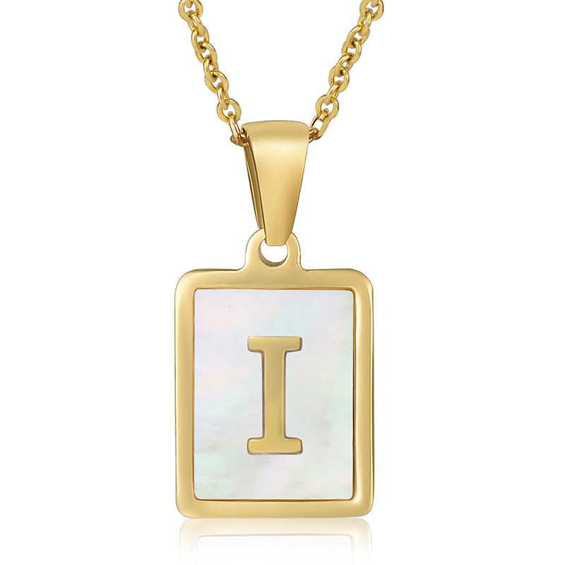 simple style letter stainless steel titanium steel plating inlay shell 18k gold plated pendant necklace