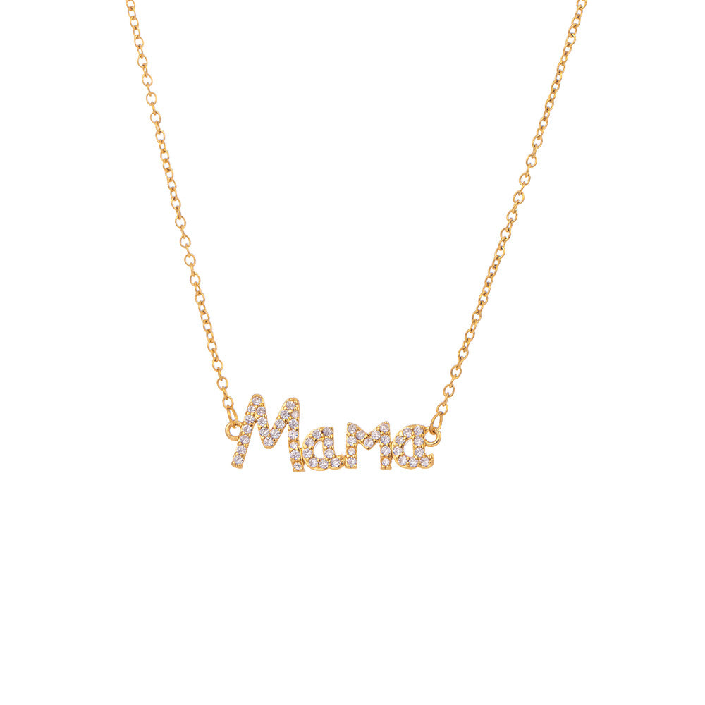 mama letter titanium steel plating rhinestones necklace