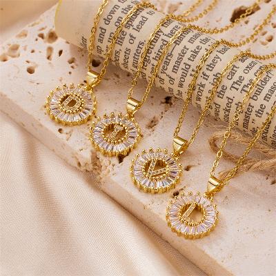 simple style letter stainless steel copper plating inlay artificial diamond 18k gold plated pendant necklace