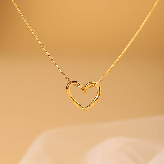 elegant simple style heart shape stainless steel hollow out 18k gold plated pendant necklace