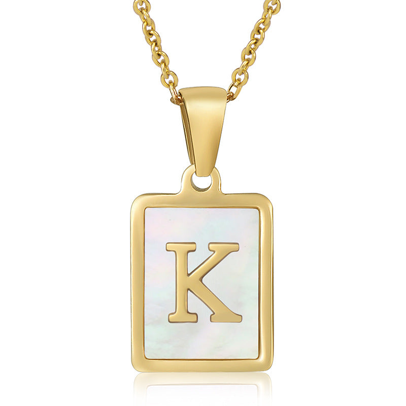 simple style letter stainless steel titanium steel plating inlay shell 18k gold plated pendant necklace