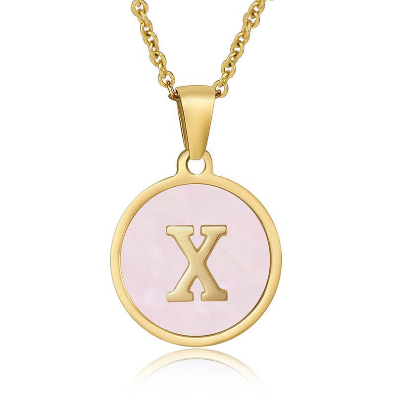 fashion round letter titanium steel pendant necklace