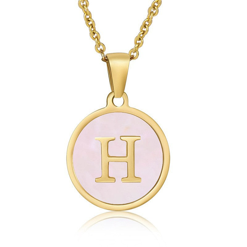 fashion round letter titanium steel pendant necklace