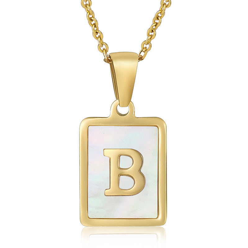 simple style letter stainless steel titanium steel plating inlay shell 18k gold plated pendant necklace