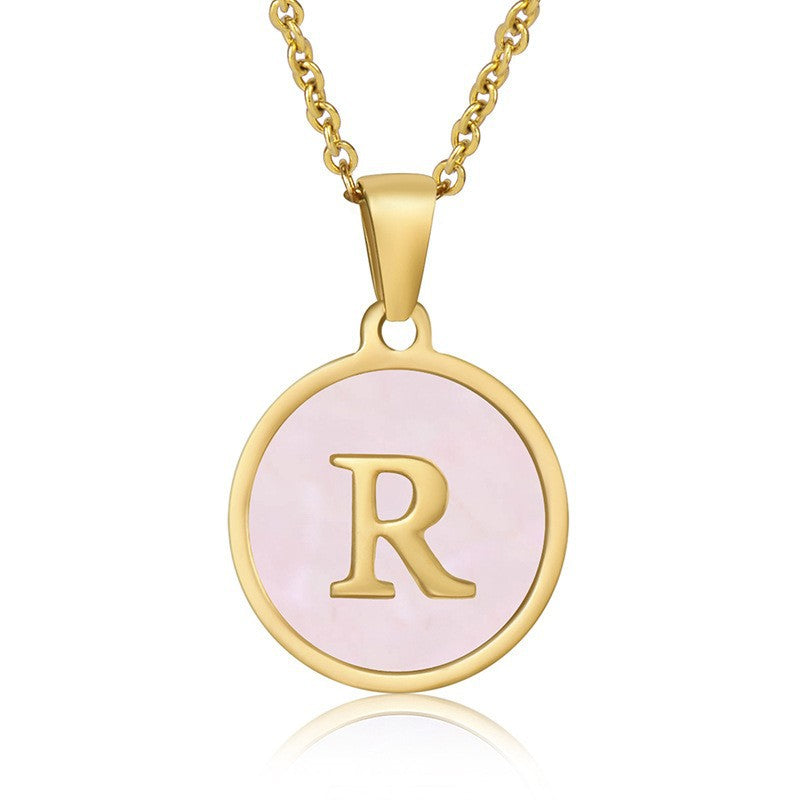 fashion round letter titanium steel pendant necklace