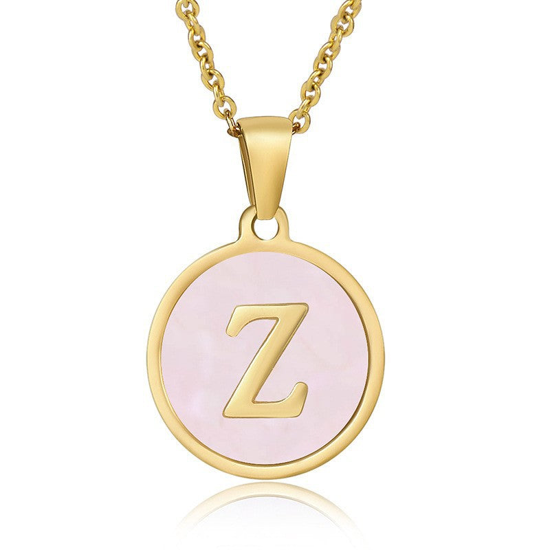 fashion round letter titanium steel pendant necklace