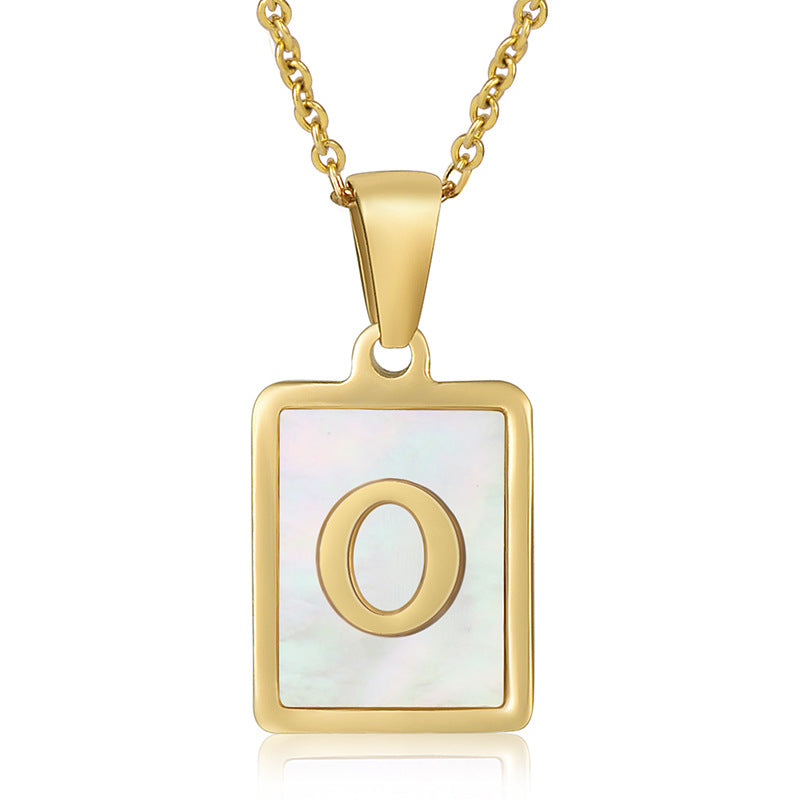 simple style letter stainless steel titanium steel plating inlay shell 18k gold plated pendant necklace