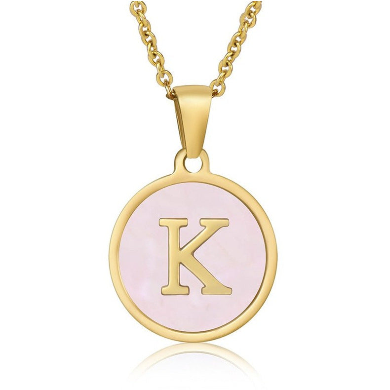 fashion round letter titanium steel pendant necklace