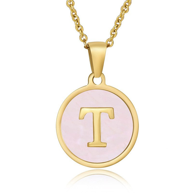 fashion round letter titanium steel pendant necklace