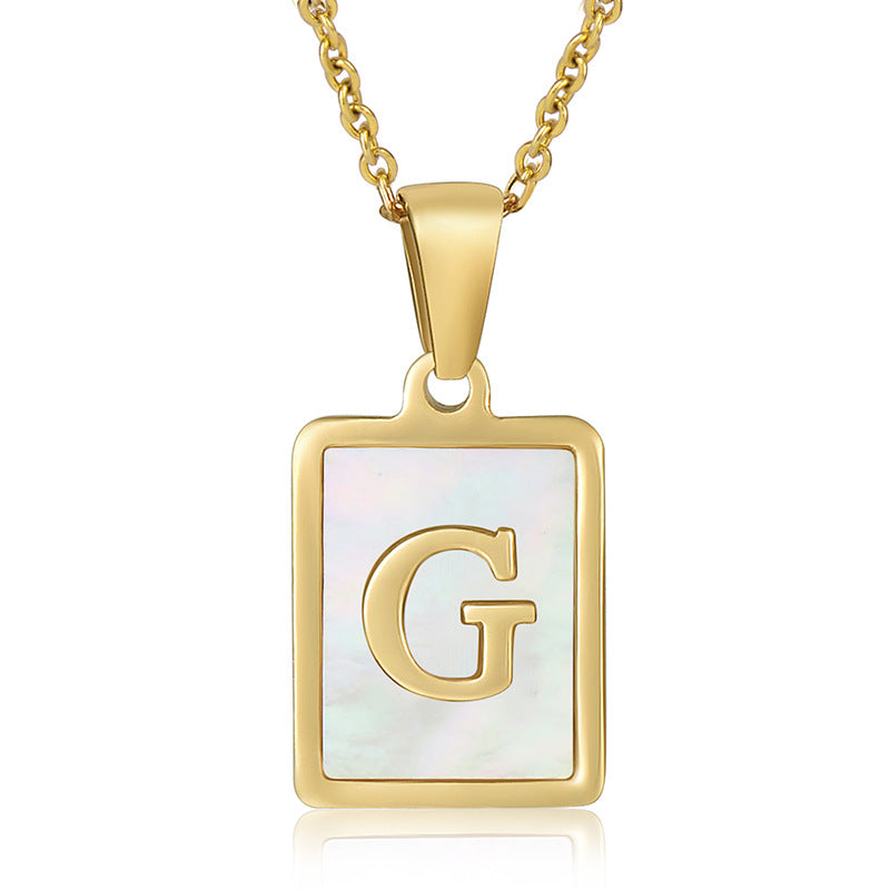 simple style letter stainless steel titanium steel plating inlay shell 18k gold plated pendant necklace