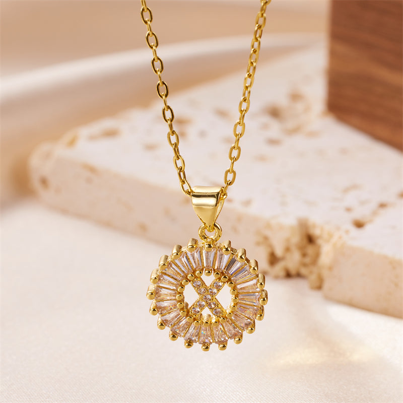 simple style letter stainless steel copper plating inlay artificial diamond 18k gold plated pendant necklace