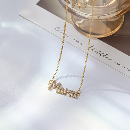 mama letter titanium steel plating rhinestones necklace