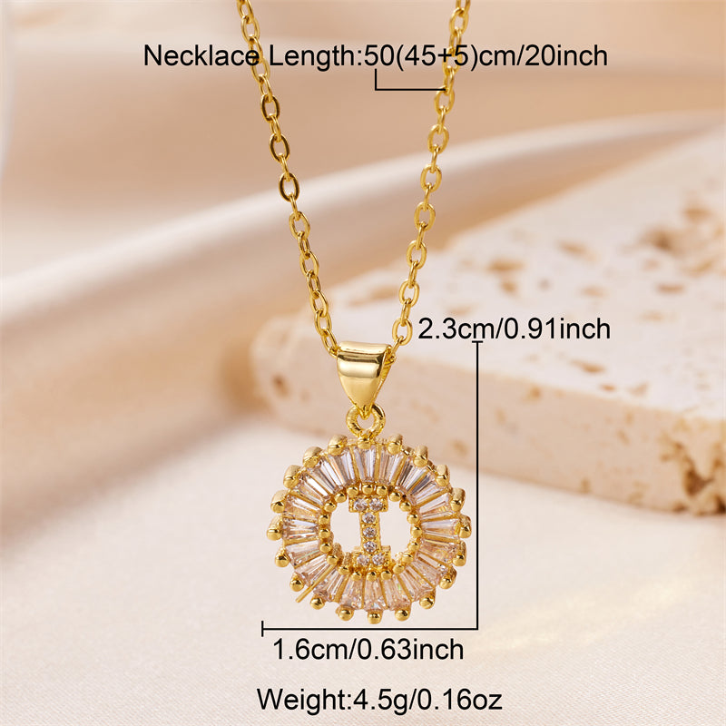 simple style letter stainless steel copper plating inlay artificial diamond 18k gold plated pendant necklace